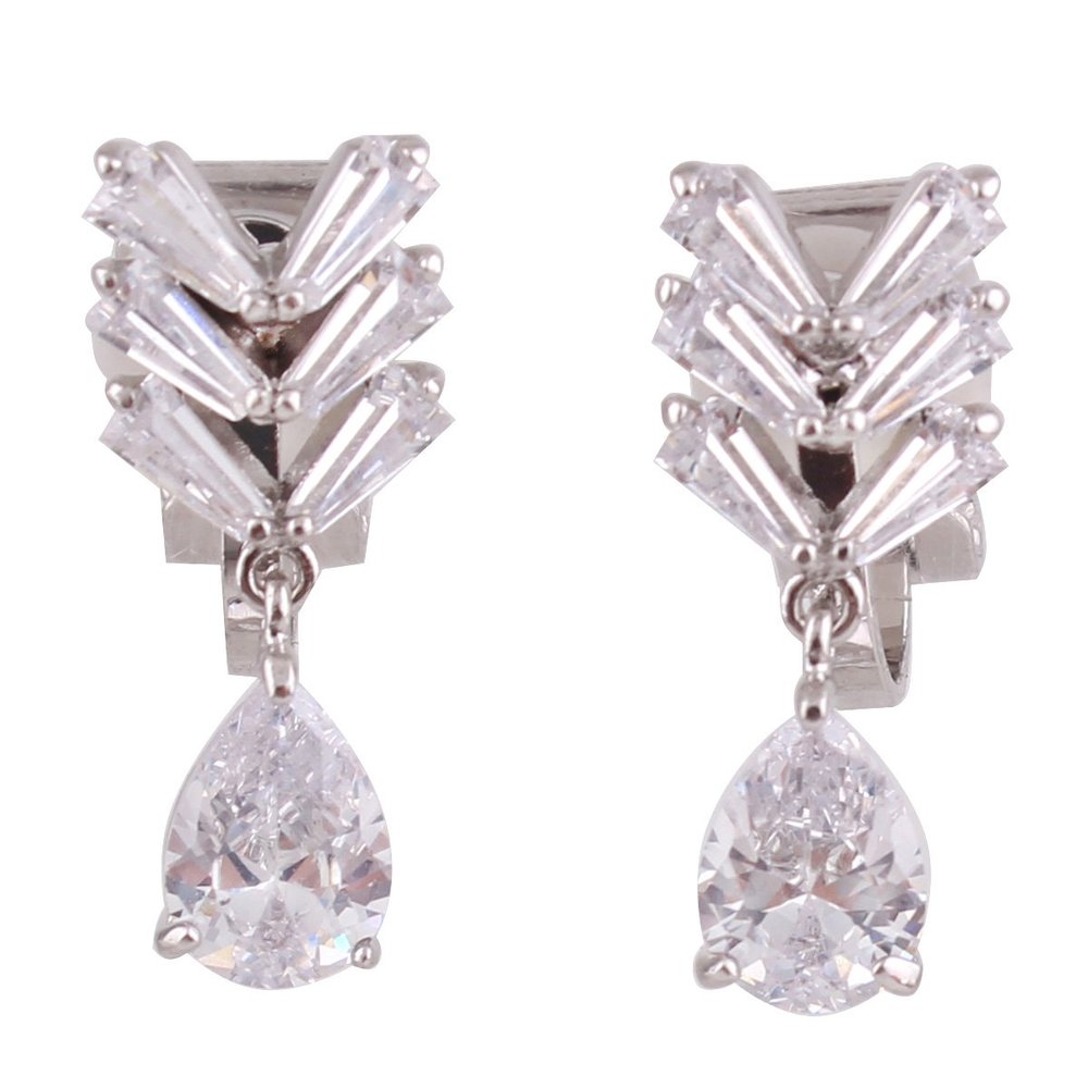 Grace Jun Gold/Platinum/Rose Gold Plated CZ Cute Clip on Earrings Without Piercing for Women (Platinum)