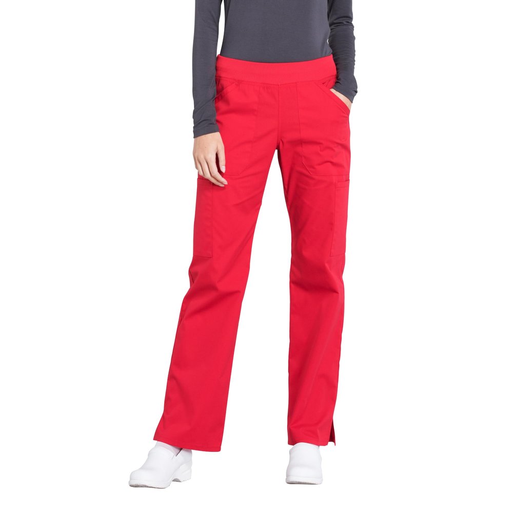 CHEROKEE Workwear Professionals Women Scrubs Pant Mid Rise Straight Leg Pull-on Cargo WW170T, M Tall, Red