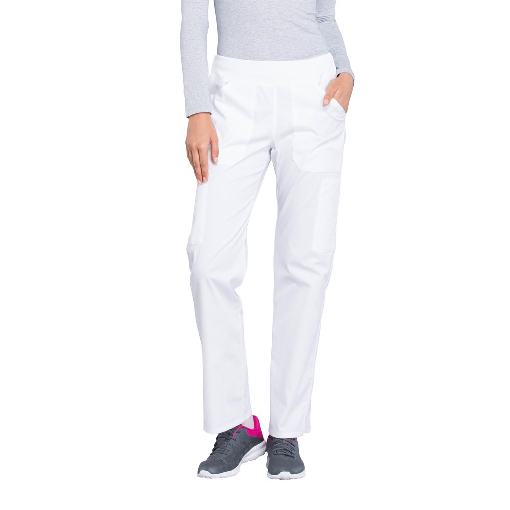 CHEROKEE Workwear Professionals Women Scrubs Pant Mid Rise Straight Leg Pull-on Cargo WW170, S, White