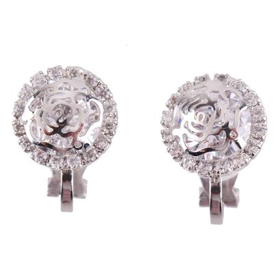 Fashion Cute CZ Flower Clip on Earrings for Women Ear