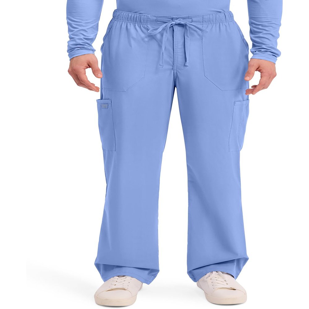 Cherokee Scrubs for Men Tapered Leg Cargo Scrub Pants with Zip Fly, 5 Pockets Elastic Waist 2-Way Stretch & Easy Care - WW190, L, Ciel Blue