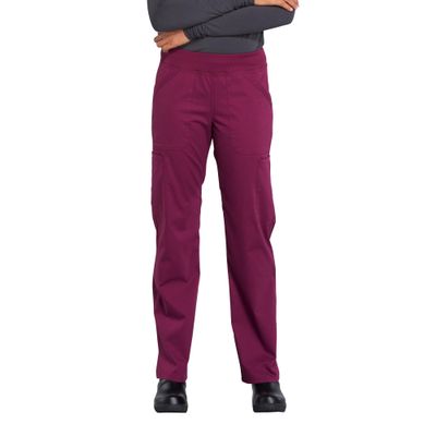 CHEROKEE Workwear Professionals Women Scrubs Pant Mid Rise Straight Leg Pull-on Cargo WW170, L, Wine
