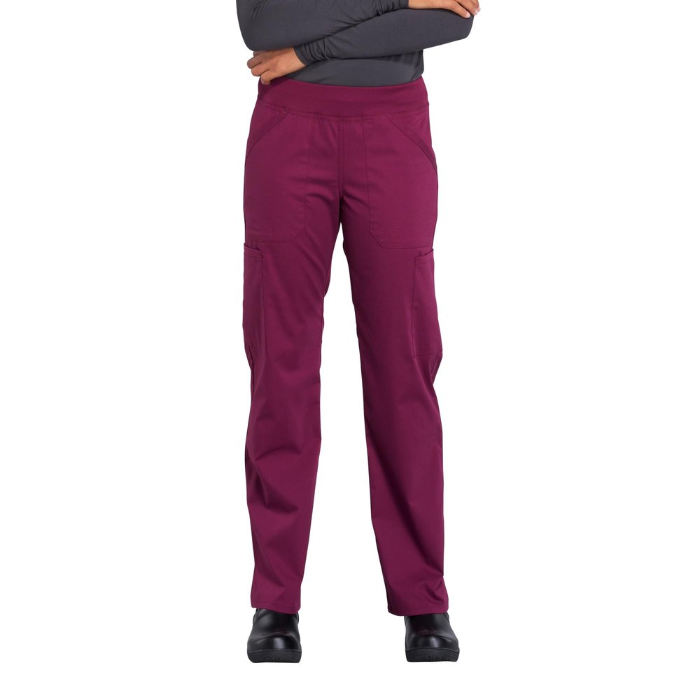 CHEROKEE Workwear Professionals Women Scrubs Pant Mid Rise Straight Leg Pull-on Cargo WW170, L, Wine