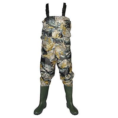 UNISTRENGH Waterproof Thickened Breathable Nylon and PVC Cleated Bootfoot Chest Fishing Waders (Maple Leaves Camo, #8)
