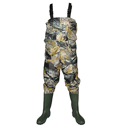 UNISTRENGH Waterproof Thickened Breathable Nylon and PVC Cleated Bootfoot Chest Fishing Waders (Maple Leaves Camo, #8)