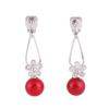Grace Jun Fashion Simulated Pearl CZ Flower Shape Clip on Earrings No Pierced Earrings (silver red clip on) view 1