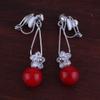 Grace Jun Fashion Simulated Pearl CZ Flower Shape Clip on Earrings No Pierced Earrings (silver red clip on) view 4