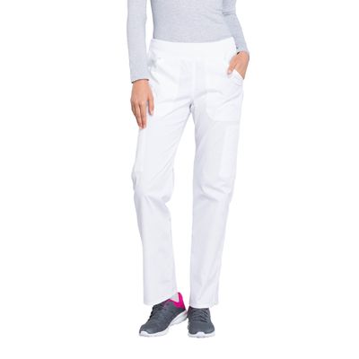 CHEROKEE Workwear Professionals Women Scrubs Pant Mid Rise Straight Leg Pull-on Cargo WW170T, L Tall, White
