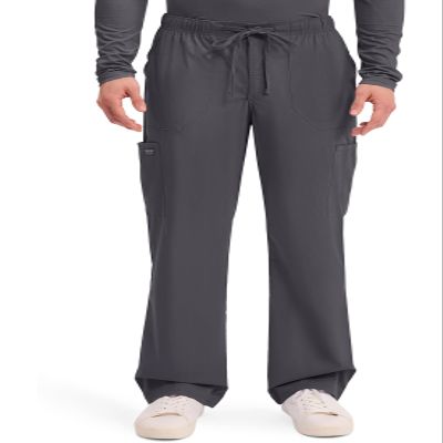 Cherokee Scrubs for Men Tapered Leg Cargo Scrub Pants with Zip Fly, 5 Pockets Elastic Waist 2-Way Stretch & Easy Care - WW190, XL Short, Pewter
