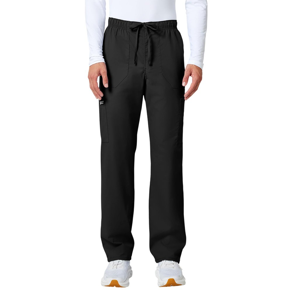 Cherokee Scrubs for Men Tapered Leg Cargo Scrub Pants with Zip Fly, 5 Pockets Elastic Waist 2-Way Stretch & Easy Care Plus Size - WW190, 3XL, Black