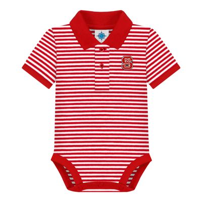 Creative Knitwear College Baby Striped Polo Bodysuit - North Carolina State Logo, Red/White, for Boys & Girls, 12 Months
