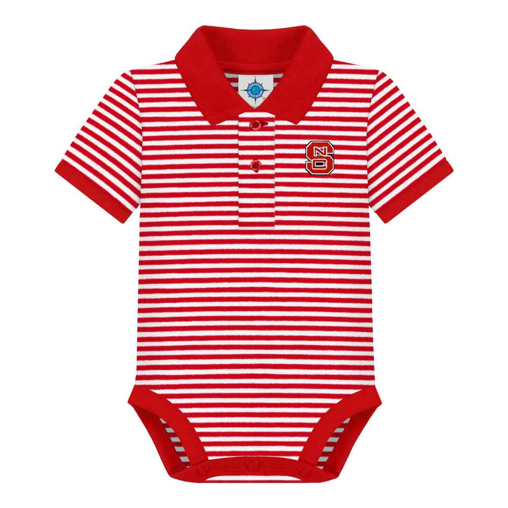 Creative Knitwear College Baby Striped Polo Bodysuit - North Carolina State Logo, Red/White, for Boys & Girls, 12 Months