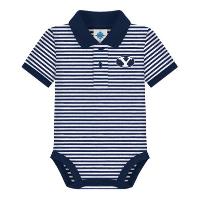 College Baby Brigham Young University BYU Cougars Newborn Infant Baby Striped Polo Bodysuit, Navy/White, for Boys & Girls, 0-3 Months