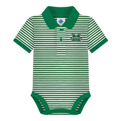 Creative Knitwear College Baby Striped Polo Bodysuit - Marshall Thundering Herd Logo, Kelly/White, for Boys & Girls, 12 Months