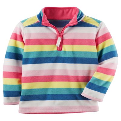 Carter's Girls Half Zip Striped Fleece Pullover Jacket (Multi-Stripes, 3 Months)