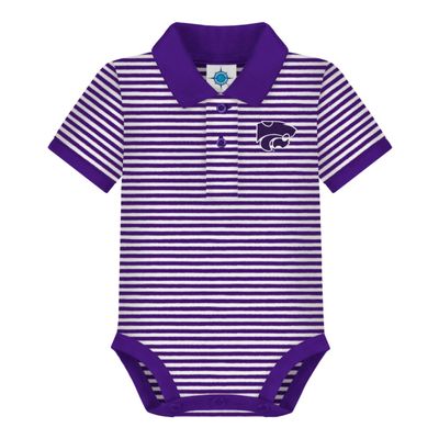 Creative Knitwear College Baby Striped Polo Bodysuit - Kansas State Logo, Purple/White, for Boys & Girls, 12 Months