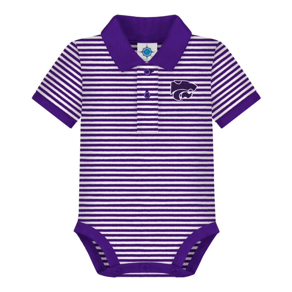 Creative Knitwear College Baby Striped Polo Bodysuit - Kansas State Logo, Purple/White, for Boys & Girls, 12 Months