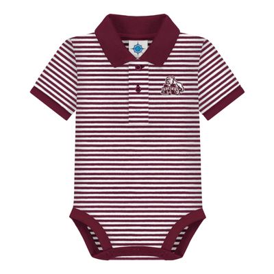 Creative Knitwear College Baby Striped Polo Bodysuit - Mississippi State M State + Bulldog Logo, Maroon/White, for Boys & Girls, 0-3 Months