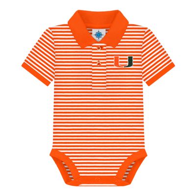 Creative Knitwear College Baby Striped Polo Bodysuit - Miami Hurricanes Logo, Orange/White, for Boys & Girls, 0-3 Months