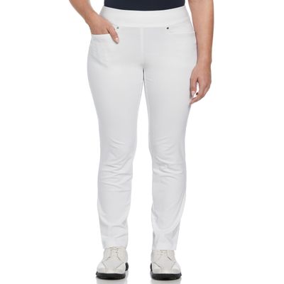 PGA TOUR Women's Pull-on Golf Pant with Tummy Control, Bright White, Medium