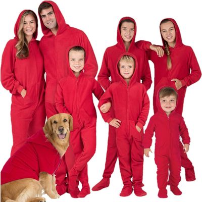Footed Pajamas - Family Matching Chilli Red Hoodie One Pieces for Boys, Girls, Men, Women and Pets - Infant - XLarge (Fits 12-18mos.)