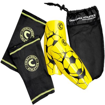 American Challenge Serie A Shin Guard with Compression Sleeve (YELLOW, LARGE)