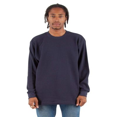Shaka Wear Men's Cotton T-Shirt Max Heavyweight 7 Ounce Long Sleeve Crew Neck Plain Tee Top Tshirts Regular Big Tall Size MHL03 Navy 3X