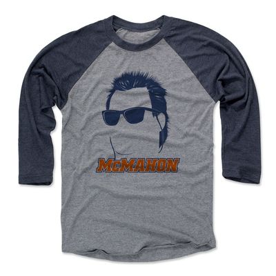 500 LEVEL Jim McMahon Silhouette B 3/4 Sleeve T-Shirt (Navy/Heather Gray, Medium)