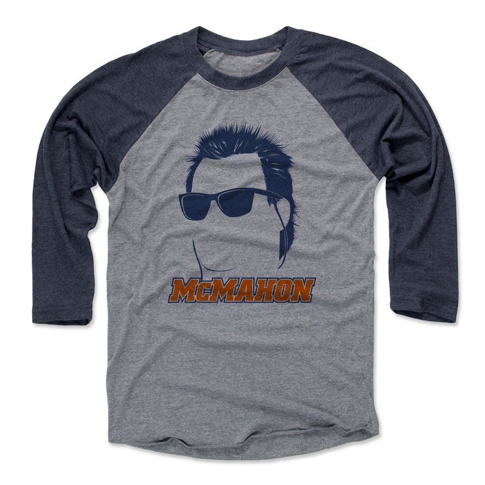 500 LEVEL Jim McMahon Silhouette B 3/4 Sleeve T-Shirt (Navy/Heather Gray, Medium)
