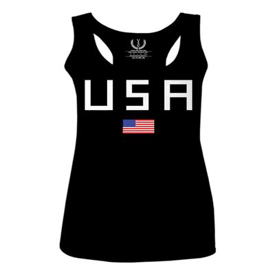 0065. USA American Flag United States of America Patriotic Military Style Women's Tank Top Racerback (Black, Large)