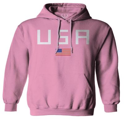 0065. USA American Flag United States of America Patriotic Military Style Sweatshirt Pullover Hoodie (Pink, Medium)