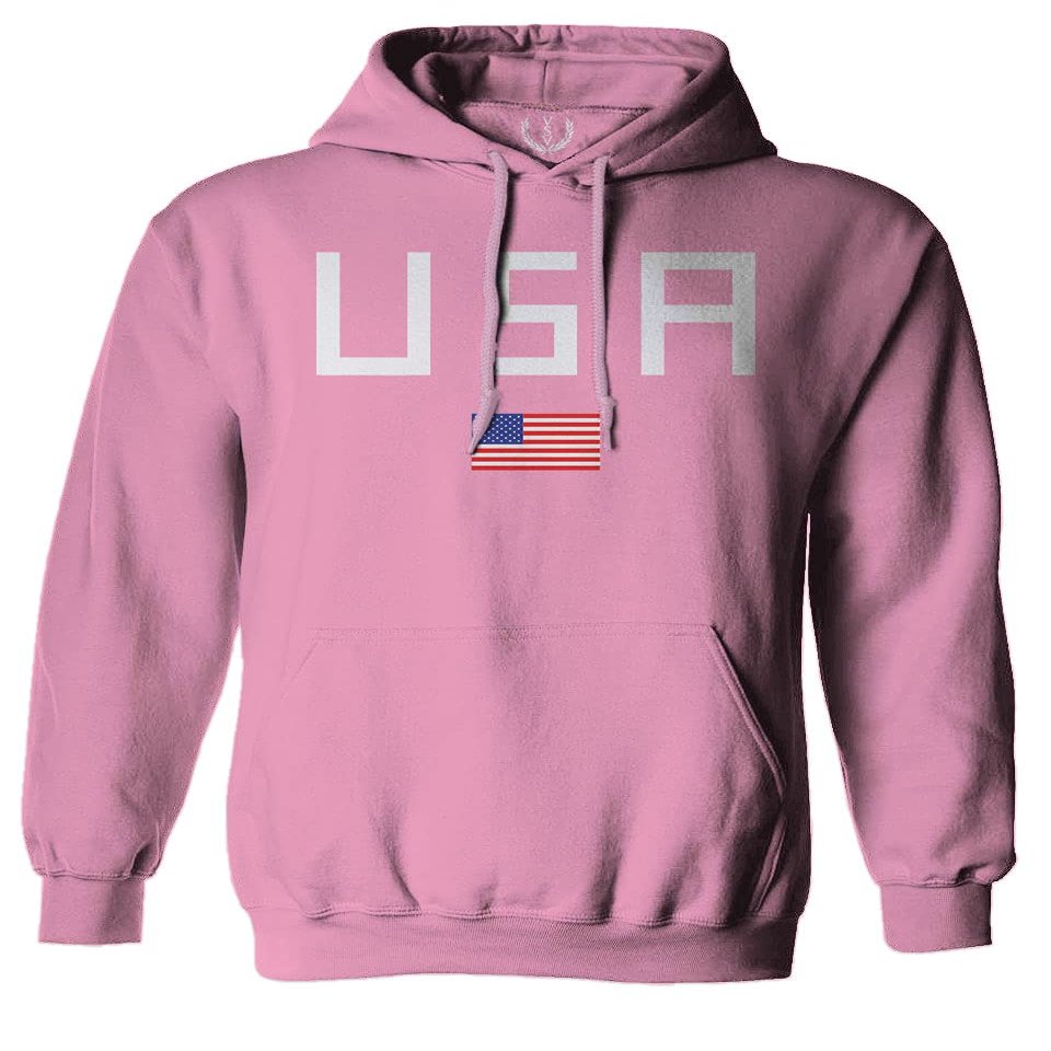 0065. USA American Flag United States of America Patriotic Military Style Sweatshirt Pullover Hoodie (Pink, Medium)