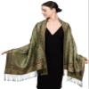 Achillea Soft Silky Reversible Paisley Pashmina Shawl Wrap Scarf w/Fringes (Sage Green) view 4