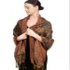 Achillea Soft Silky Reversible Paisley Pashmina Shawl Wrap Scarf w/Fringes (Olive Burgundy) view 2