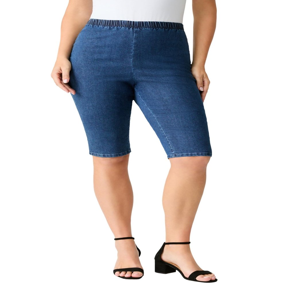 Roaman's Women's Plus Size Comfort Stretch Bermuda Jean Short - 30 W, Medium Stonewash