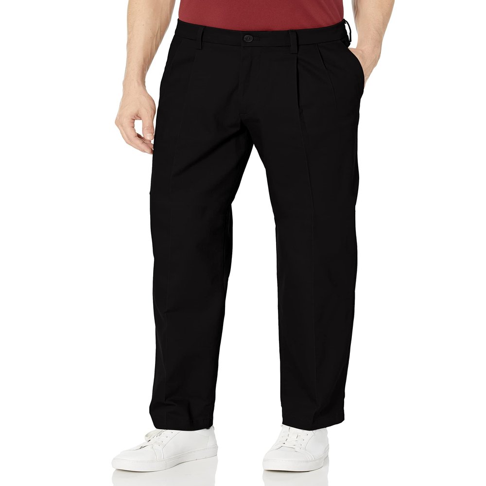 Dockers Men's Classic Fit Signature Khaki Lux Cotton Stretch Pants - Pleated (Regular and Big & Tall), Black, 34W x 30L