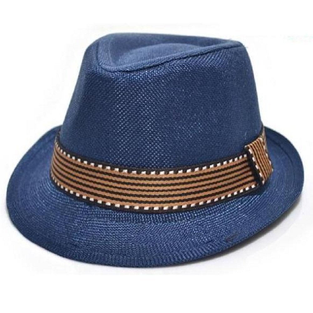 Hooyi Unisex Baby Jazz Cap Kid Rolled Brim Trilby Fedora Hats (Blue)