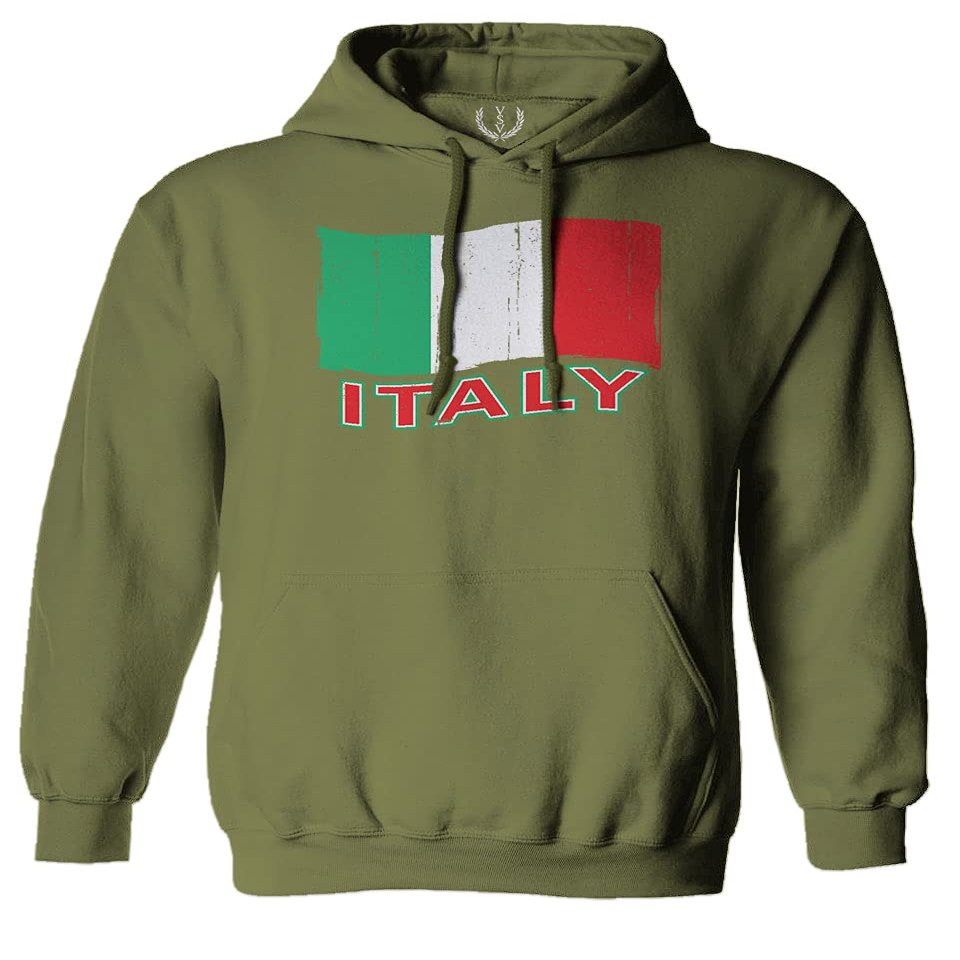 0039. Italia Vintage Distressed Italy Italian National Flag Sweatshirt Pullover Hoodie (Olive, X-Large)