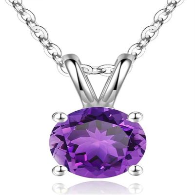 1pc Adabele Real Sterling Silver February Birthstone Necklace 16 inch 6mm Purple Amethyst Round Cut Solitaire Cubic Zirconia CZ Stone Pendant Anniversary Birthday Women Gift NK16-A2