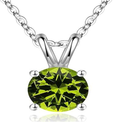 1pc Adabele Real Sterling Silver August Birthstone Necklace 16 inch 6mm Green Peridot Round Cut Solitaire Cubic Zirconia CZ Stone Pendant Anniversary Birthday Women Gift NK16-A8
