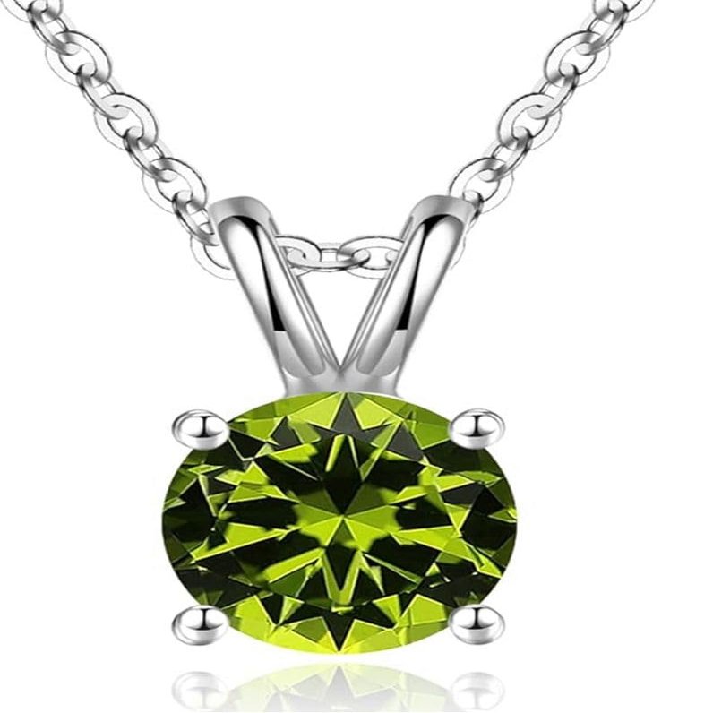 1pc Adabele Real Sterling Silver August Birthstone Necklace 16 inch 6mm Green Peridot Round Cut Solitaire Cubic Zirconia CZ Stone Pendant Anniversary Birthday Women Gift NK16-A8