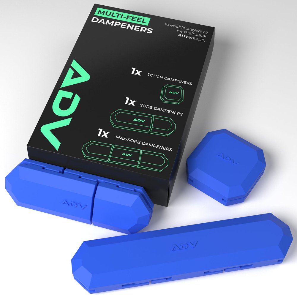 ADV Tennis Dampener with Custom Feel, Racket Shock Absorber to Reduce Vibration and Stay on The Racket, Engineered Poly-Silicone Tennis Racket Dampener, Blue, Variety 3-Pack