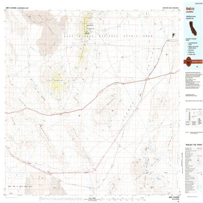 YellowMaps Amboy CA topo map, 1:100000 Scale, 30 X 60 Minute, Historical, 1985, Updated 1985, 24.1 x 42.2 in - Tyvek