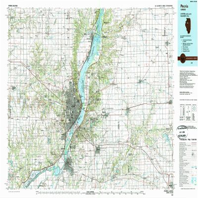 YellowMaps Peoria IL topo map, 1:100000 Scale, 30 X 60 Minute, Historical, 1989, Updated 1989, 24.1 x 40 in - Tyvek