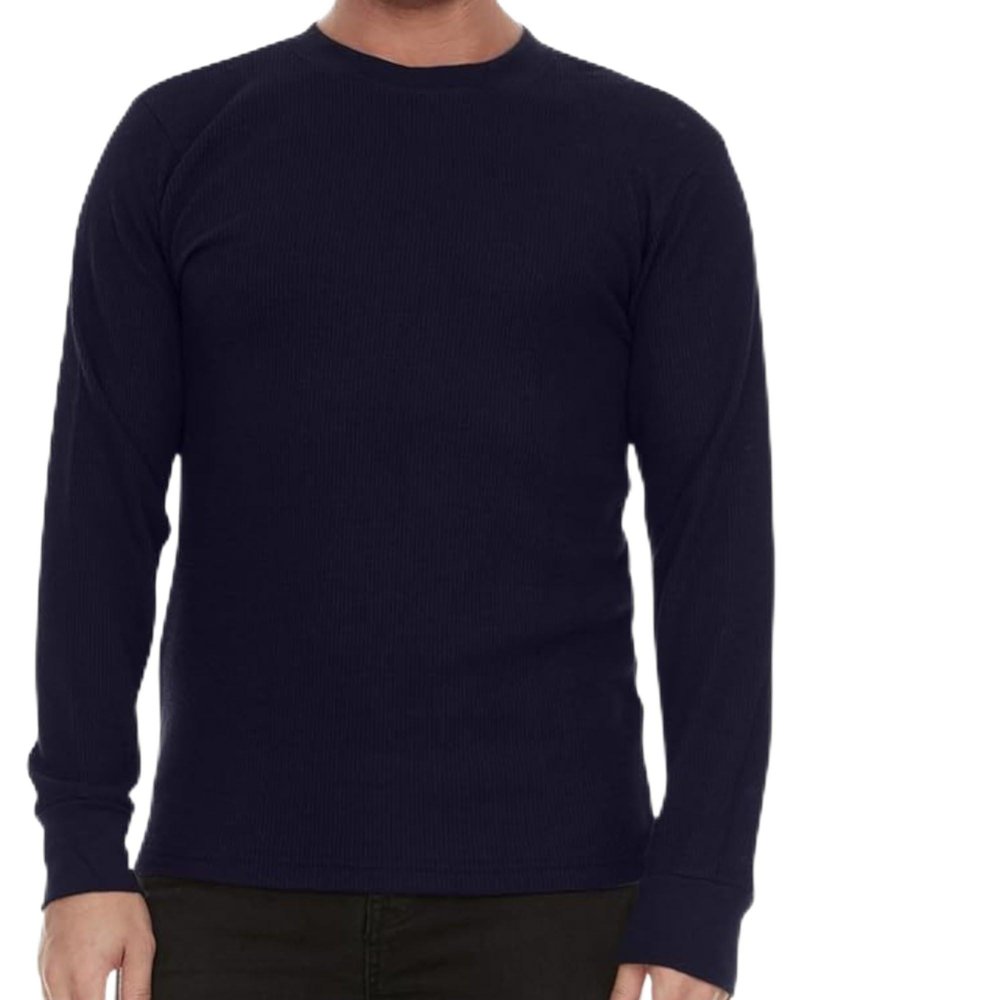 JMR Mens Thermal Shirt Long Sleeve - Heavyweight 100% Cotton Waffle Weave Top, Warm Breathable Base Layer or Standalone Cold Weather Essential (Navy)