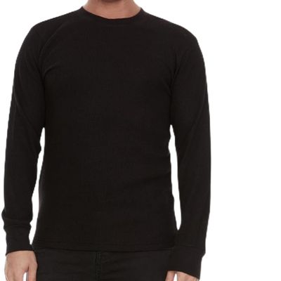 JMR Mens Thermal Shirt Long Sleeve - Heavyweight 100% Cotton Waffle Weave Top, Warm Breathable Base Layer or Standalone Cold Weather Essential (Black)