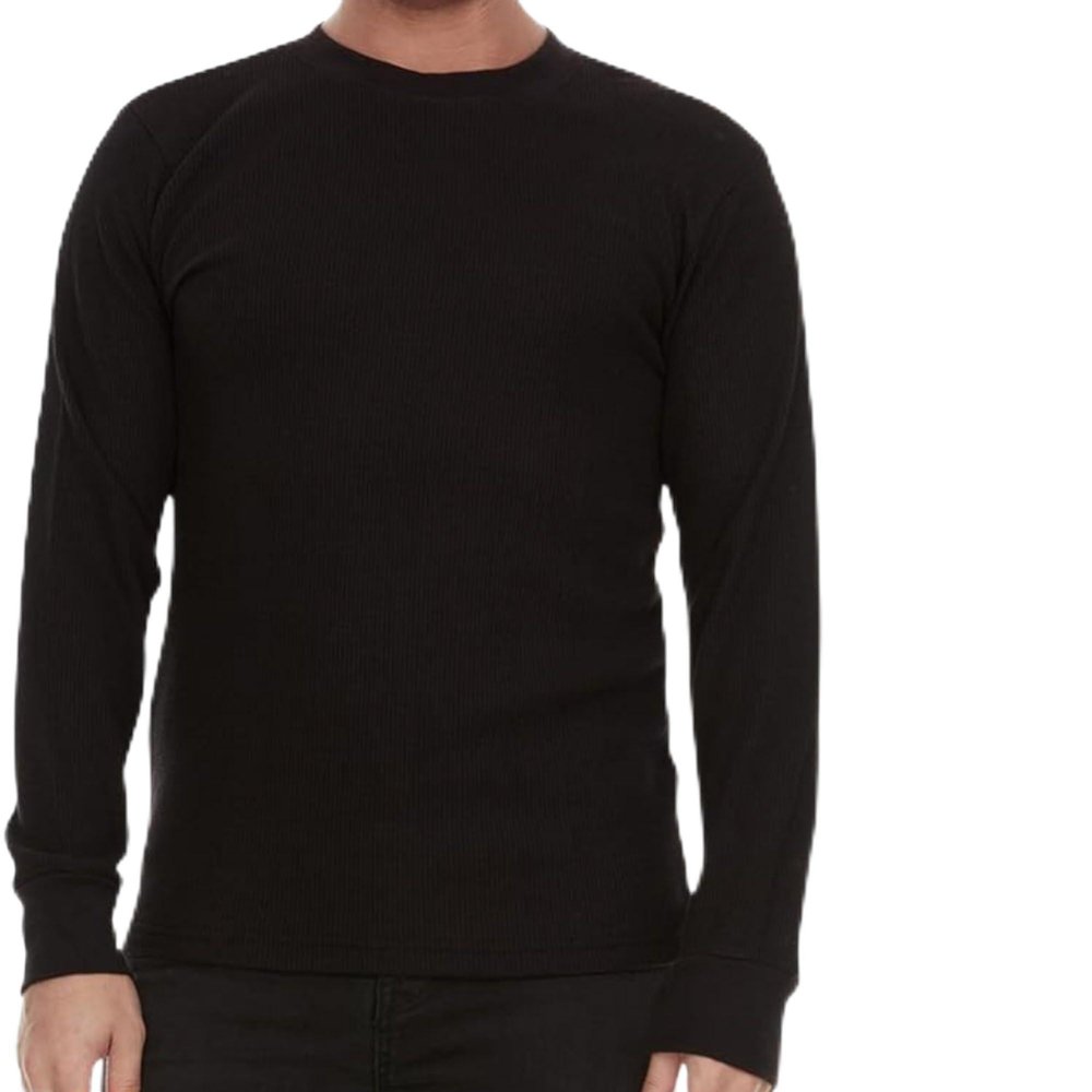 JMR Mens Thermal Shirt Long Sleeve - Heavyweight 100% Cotton Waffle Weave Top, Warm Breathable Base Layer or Standalone Cold Weather Essential (Black)