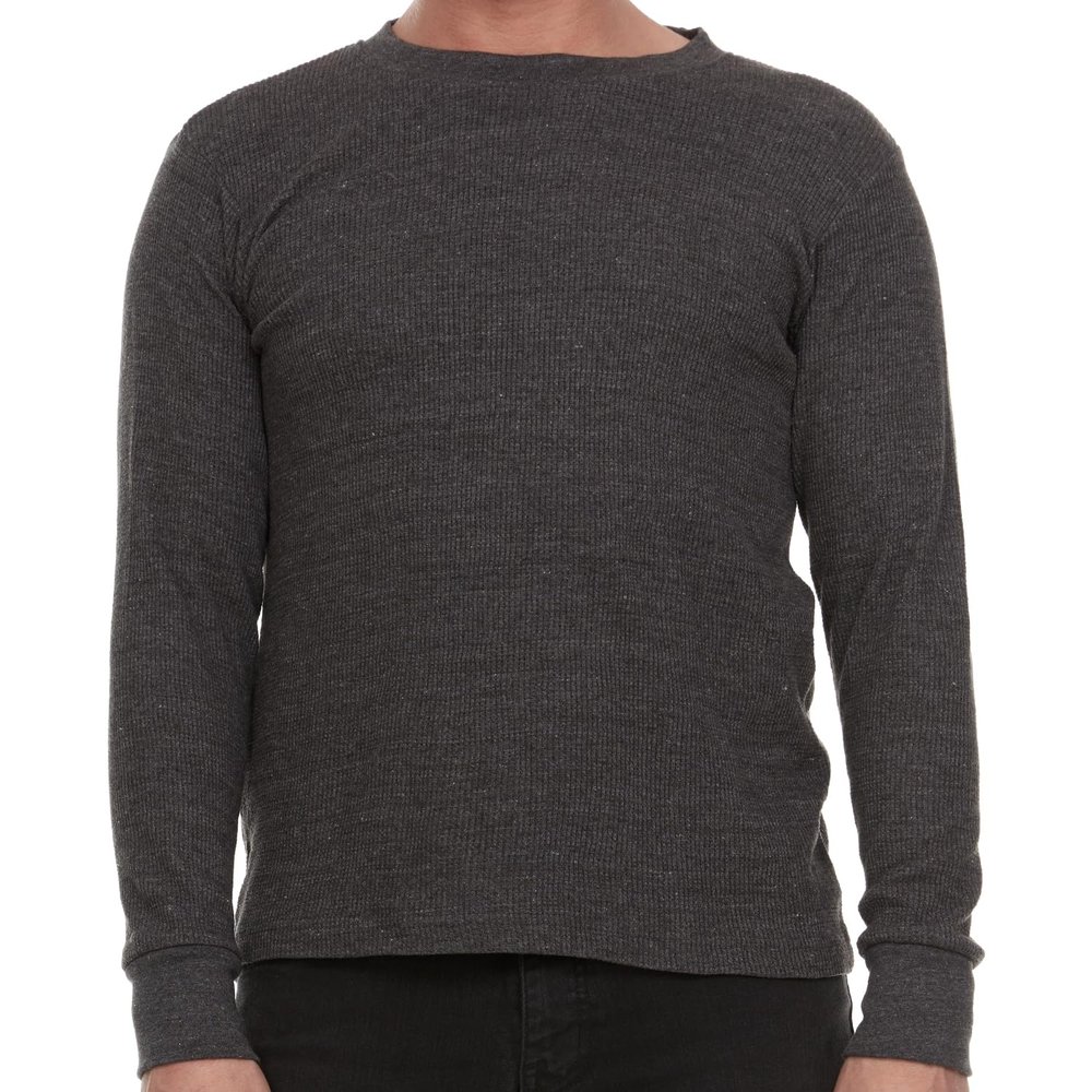 JMR Mens Thermal Shirt Long Sleeve - Heavyweight 100% Cotton Waffle Weave Top, Warm Breathable Base Layer or Standalone Cold Weather Essential (Charcoal)