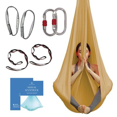 Aerial Silk Yoga Hammock & Swing for Home, Inversion Exercises, Starter Kit for All Levels - Durable with Extension Straps, Carabiners, and Pose Guide