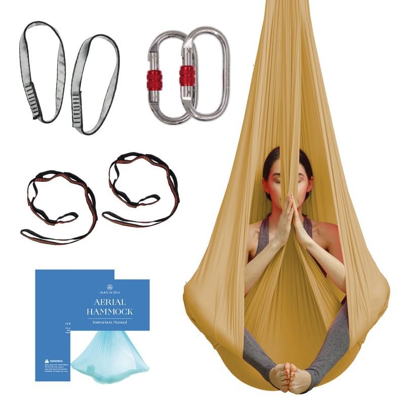Aerial Silk Yoga Hammock & Swing for Home, Inversion Exercises, Starter Kit for All Levels - Durable with Extension Straps, Carabiners, and Pose Guide